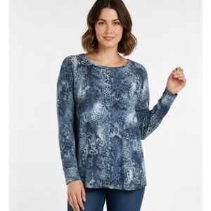 WESTBOUND Damask Print Round Neck Knit Tee, Women’s LP, Blue
